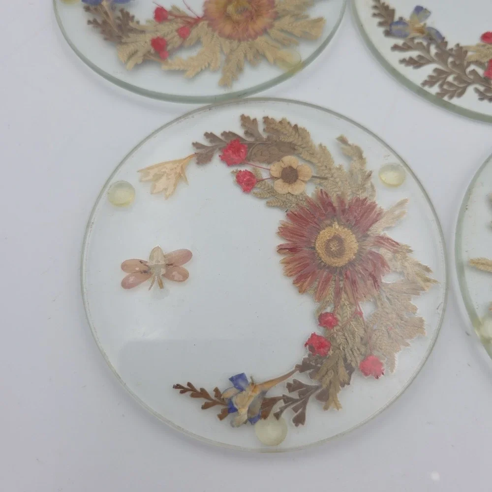 Vintage Pressed Wild Flower Coasters Set Of 8 Boho Cottage Core 4